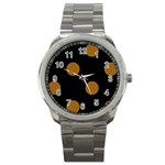 Polka Dots - Golden Brown on Black Sport Metal Watch