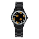 Polka Dots - Golden Brown on Black Stainless Steel Round Watch