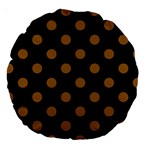 Polka Dots - Golden Brown on Black Large 18  Premium Round Cushion