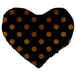 Polka Dots - Golden Brown on Black Large 19  Premium Flano Heart Shape Cushion