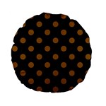 Polka Dots - Golden Brown on Black Standard 15  Premium Flano Round Cushion