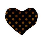 Polka Dots - Golden Brown on Black Standard 16  Premium Flano Heart Shape Cushion