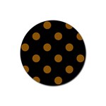 Polka Dots - Golden Brown on Black Rubber Round Coaster (4 pack)