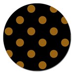 Polka Dots - Golden Brown on Black Magnet 5  (Round)