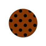 Polka Dots - Black on Brown Rubber Coaster (Round)