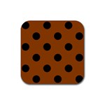 Polka Dots - Black on Brown Rubber Coaster (Square)