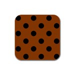 Polka Dots - Black on Brown Rubber Square Coaster (4 pack)