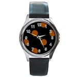 Polka Dots - Brown on Black Round Metal Watch