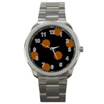 Polka Dots - Brown on Black Sport Metal Watch