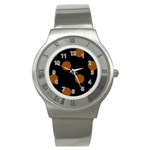 Polka Dots - Brown on Black Stainless Steel Watch