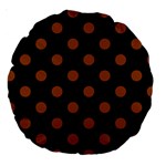 Polka Dots - Brown on Black Large 18  Premium Round Cushion