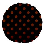 Polka Dots - Brown on Black Large 18  Premium Flano Round Cushion