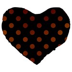 Polka Dots - Brown on Black Large 19  Premium Flano Heart Shape Cushion
