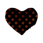 Polka Dots - Brown on Black Standard 16  Premium Heart Shape Cushion