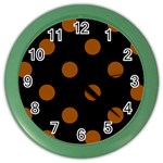 Polka Dots - Brown on Black Color Wall Clock
