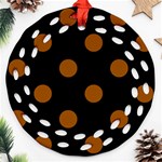 Polka Dots - Brown on Black Round Filigree Ornament (Two Sides)