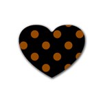 Polka Dots - Brown on Black Rubber Coaster (Heart)