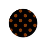 Polka Dots - Brown on Black Rubber Coaster (Round)