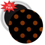 Polka Dots - Brown on Black 3  Magnet (10 pack)