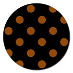 Polka Dots - Brown on Black Magnet 5  (Round)