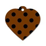 Polka Dots - Black on Chocolate Brown Dog Tag Heart (One Side)