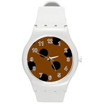 Polka Dots - Black on Chocolate Brown Round Plastic Sport Watch (M)