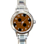 Polka Dots - Black on Chocolate Brown Round Italian Charm Watch