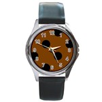 Polka Dots - Black on Chocolate Brown Round Metal Watch