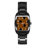 Polka Dots - Black on Chocolate Brown Stainless Steel Barrel Watch