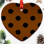 Polka Dots - Black on Chocolate Brown Heart Ornament (Two Sides)