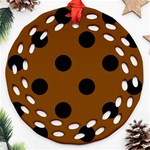 Polka Dots - Black on Chocolate Brown Round Filigree Ornament (Two Sides)