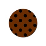 Polka Dots - Black on Chocolate Brown Rubber Round Coaster (4 pack)
