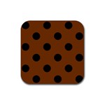 Polka Dots - Black on Chocolate Brown Rubber Coaster (Square)