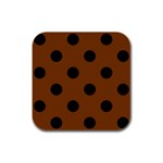 Polka Dots - Black on Chocolate Brown Rubber Square Coaster (4 pack)