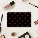 Polka Dots - Auburn Brown on Black Cosmetic Bag (S)