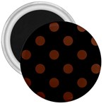 Polka Dots - Auburn Brown on Black 3  Magnet