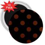 Polka Dots - Auburn Brown on Black 3  Magnet (10 pack)
