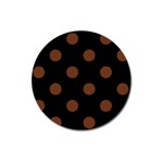 Polka Dots - Auburn Brown on Black Magnet 3  (Round)