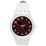 Polka Dots - Black on Dark Sienna Brown Round Plastic Sport Watch (M)