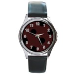 Polka Dots - Black on Dark Sienna Brown Round Metal Watch