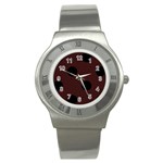 Polka Dots - Black on Dark Sienna Brown Stainless Steel Watch