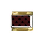 Polka Dots - Black on Dark Sienna Brown Gold Trim Italian Charm (9mm)