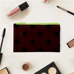 Polka Dots - Black on Dark Sienna Brown Canvas Cosmetic Bag (XS)