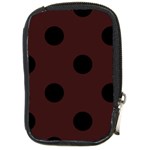 Polka Dots - Black on Dark Sienna Brown Compact Camera Leather Case