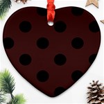 Polka Dots - Black on Dark Sienna Brown Heart Ornament (Two Sides)