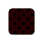 Polka Dots - Black on Dark Sienna Brown Rubber Coaster (Square)