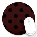 Polka Dots - Black on Dark Sienna Brown Round Mousepad
