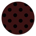 Polka Dots - Black on Dark Sienna Brown Magnet 5  (Round)