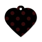 Polka Dots - Dark Sienna Brown on Black Dog Tag Heart (One Side)