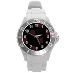 Polka Dots - Dark Sienna Brown on Black Round Plastic Sport Watch (L)
